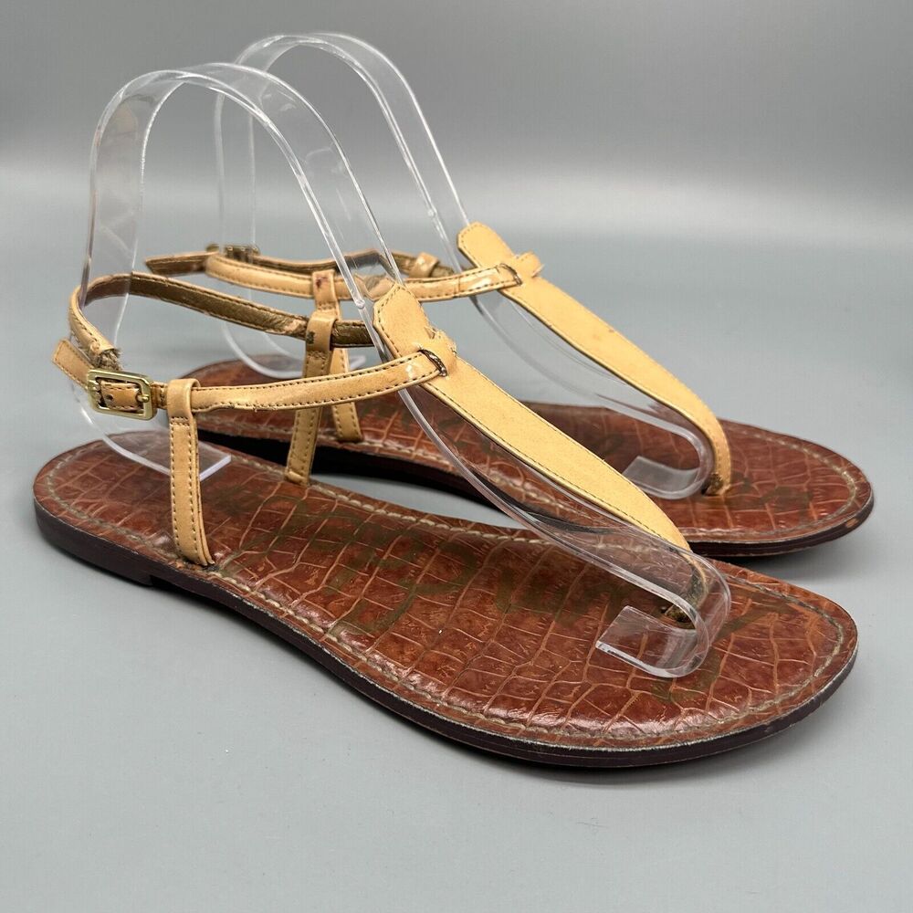 Sam Edelman Gigi Women's 7.5 Almond Sand Leather Thong Sandals Strappy Open Toe